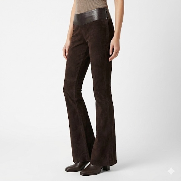 June Pants - June Y2K Suede Leather Pants Brown Mixed Media Size 28